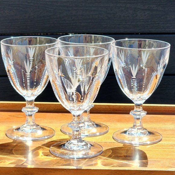 4 Panel Slashes Fan Cut to Clear Crystal Wine Goblets 5.5" - Picture 2 of 11